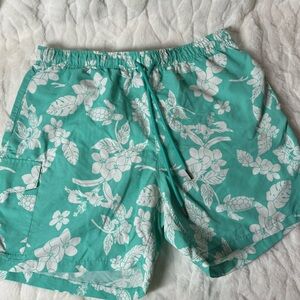 RAINFOREST turquoise Turtle Men's Swim Trunks Lined Pockets Tie Front Size Small